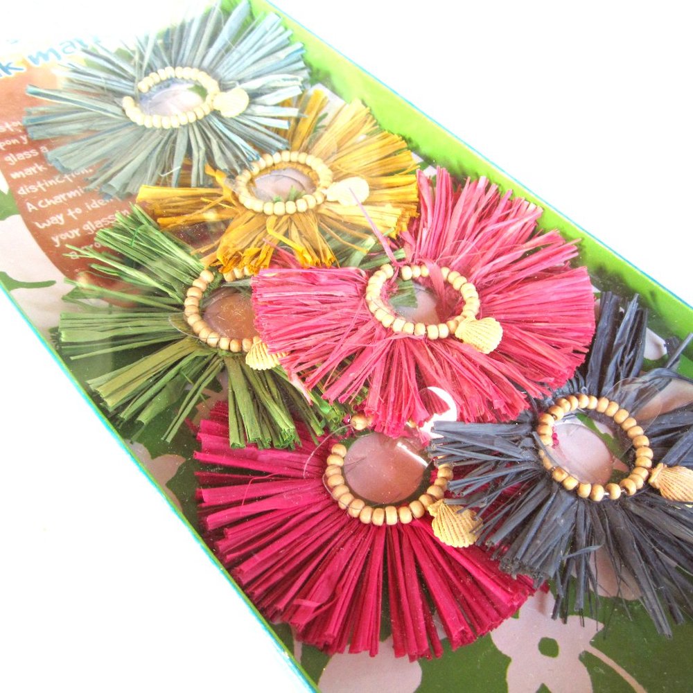Bali Hai Drink Markers Hula Grass Skirt Shells NEW